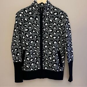 Rachel Zoe Leopard‎ Print Zip Cardigan Sweater Black Gray Size XS
